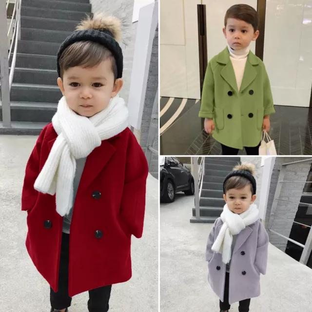 Toddler Kids Baby Girls Boys Notched Collar Double Breasted Jacket Trench Coat