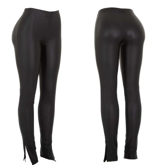 Pantacollant donna leggings pantalone vita alta nero con spacco caviglia xl