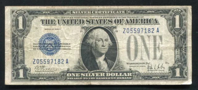 Fr. 1602 1928-B $1 One Dollar “Funnyback” Silver Certificate “Z-A Block” Vf
