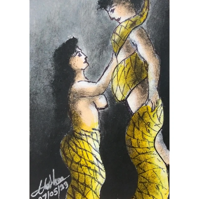 "Snake Girl Love" ACEO Original Acrylic Hand Painted Mini OOAK Signed Art Card