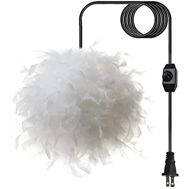 Modern Feather Lampshade Plug in Ceiling Light White Feather Dimmable Pendant Li