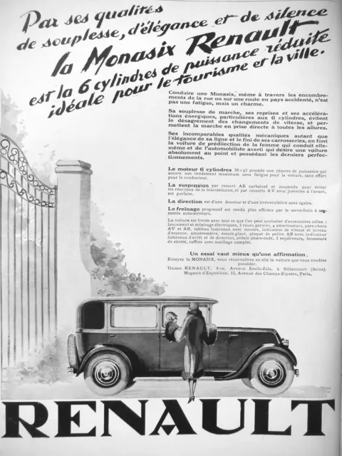 Publicité 1928 La Monasix Renault 6 Cylindres Voiture Que Vous Voudrez Posséder