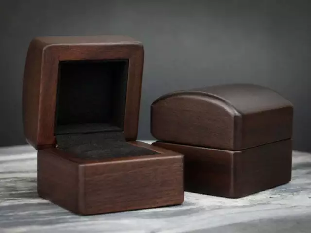 Luxury Walnut Wood Ring Box, unique wooden engagement proposal gift