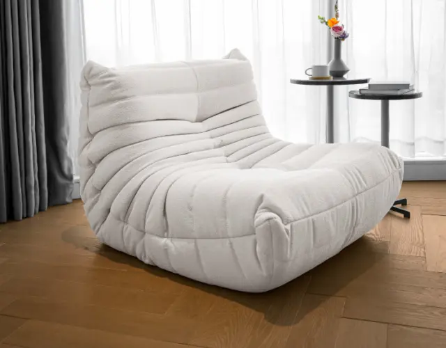 Togo Fireside Chair Replica - Teddy White Suede - Lounge Living Room Furniture