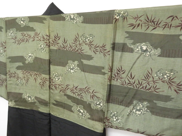 0910T04z410 Vintage Japanese Kimono Silk Men's HAORI Black Crab