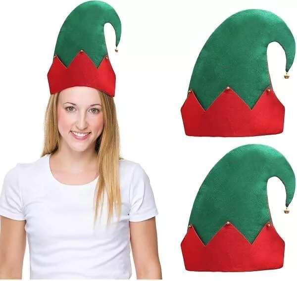 3 Cappelli Elfo di Natale con Campanelle Per Adulti e Bambini