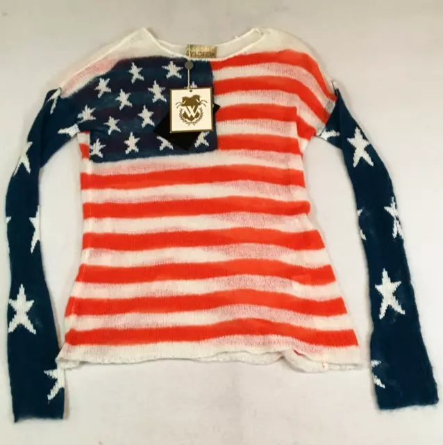 Wildfox White Label Women Wool Blend Sweater XS Red White Blue American Flag NWT