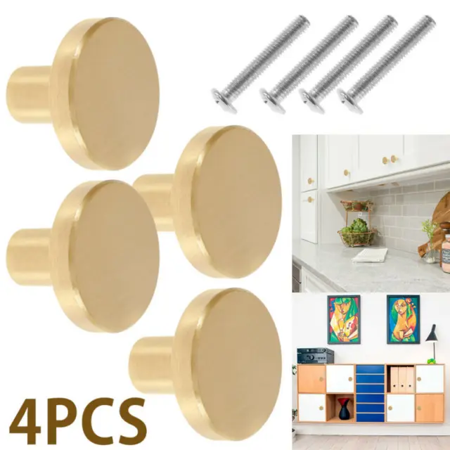 4PCS Gold Brass Drawer Knobs Handles Small Round Cupboard Cabinet Door Kitchen