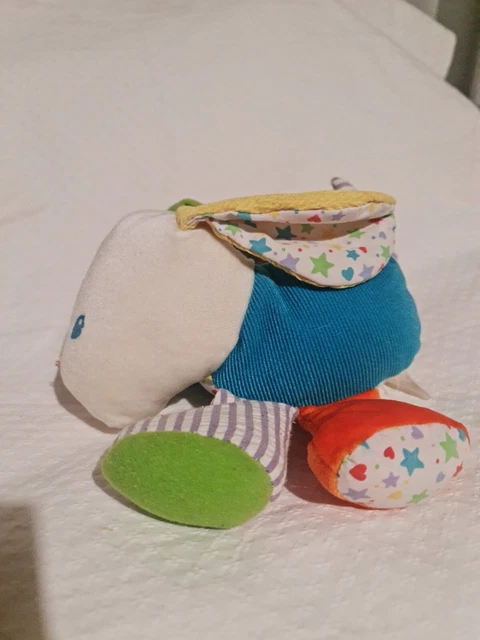DOUDOU PELUCHE Babynat' Baby Nat' LAPIN Bleu Jaune Orange Grelots 25 cm