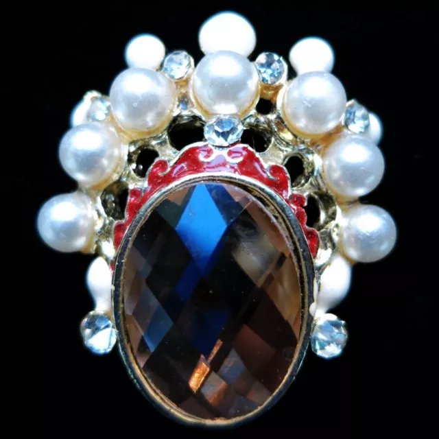 Fashion RING opera mask Vintage Retro finger glaze gold face alloy gemstone NEW