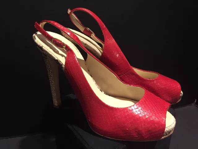 Giuseppe Zanotti Red Peep Toe Slingback Platform Heels Size 39