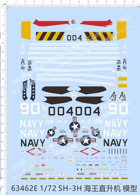 1/72 Sea King SH-3G US Navy Military Helicopter Model Kit Water Slide Decal