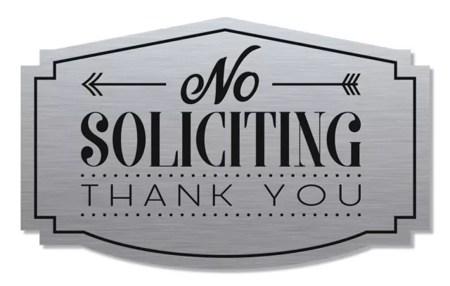 No Soliciting Sign Thank You, Brushed Aluminum/Black