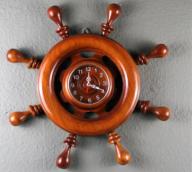 VINTAGE LARGE WOODEN Ship Wheel Clock Nautical Wall Clock, Quartz