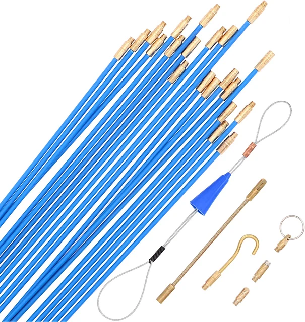 20-Feet Fiberglass Fish Tape Cable Rods, Electrical Wire Running Pull/Push Kit w