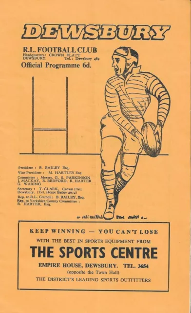 Dewsbury v Wakefield Trinity Rugby League Programme (3/9/66)