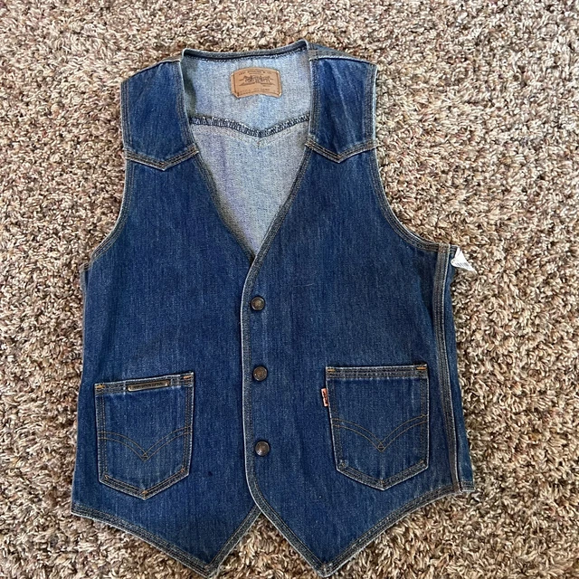 Vintage LEVIS Small Denim Jeans Vest Orange Tab Snap Front 2 Pocket 60506-0916