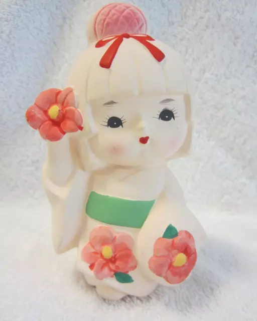 Vintage Japanese Hakata Geisha Bisque Porcelain Ceramic Doll Figurine , Flowers