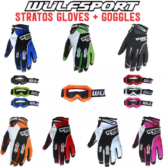 Wulfsport Stratos Kids Off Road Motocross Gloves With Quad Kart MTB MX Goggles