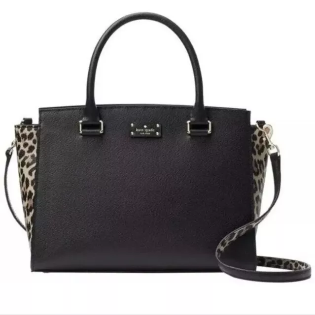 Kate Spade Lana Grove Street Satchel Handbag Black Multi Leopard Print