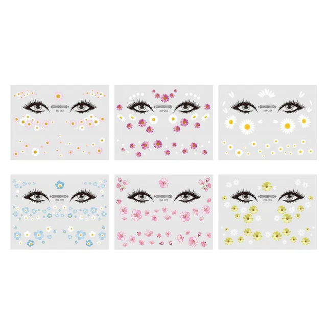 6 pegatinas Daisy Face pegatinas de maquillaje impermeables resistentes al sudor pequeñas