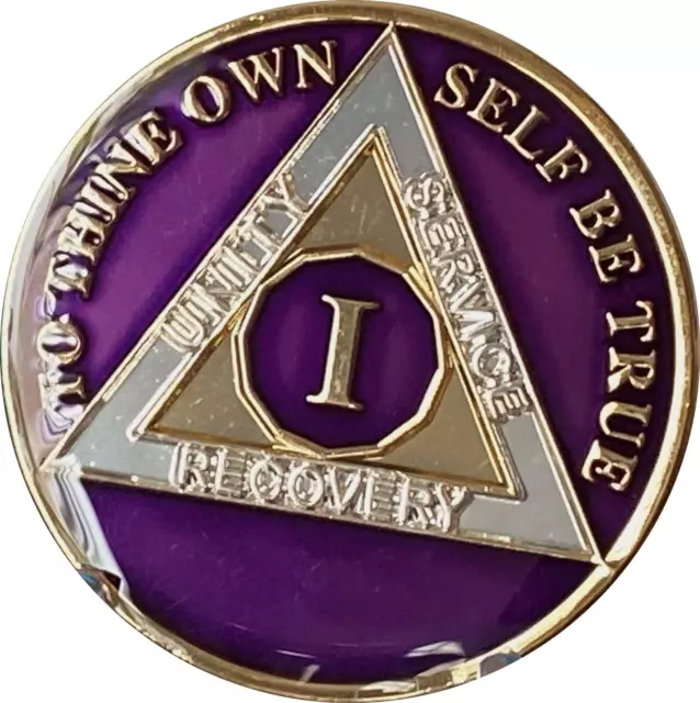 1 YEAR AA Medallion Metallic Purple Tri-Plate Sobriety Chip $35.24 ...