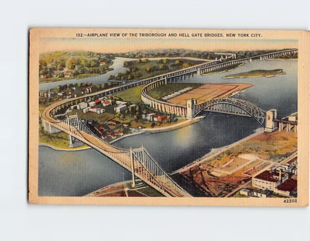 Postcard Airplane View Of The Triborough And Hell Gate Bridges New York USA