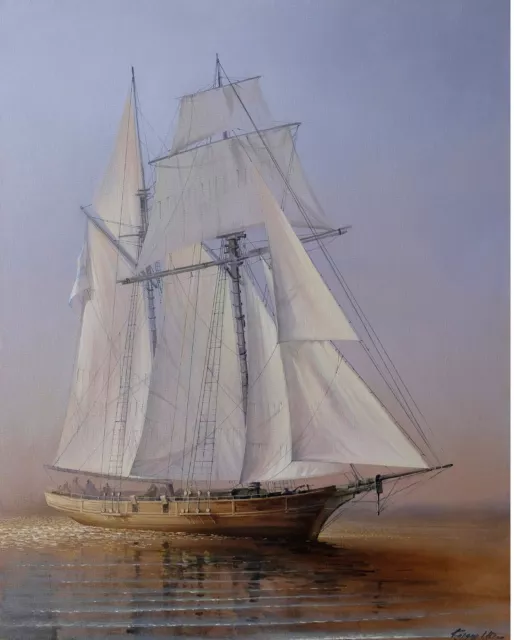 paysage marin grand voilier tableau peinture huile sur toile signée