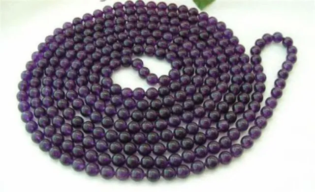 New Genuine Natural 8mm Russian Amethyst Round Beads Gemstone Long Necklace 36"