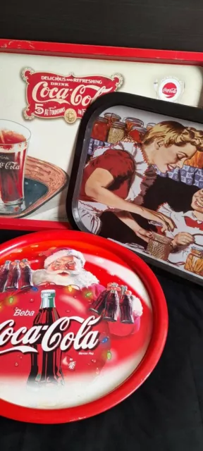 Set vintage di 2 vassoi in metallo di latta originali Coca Cola, forme...