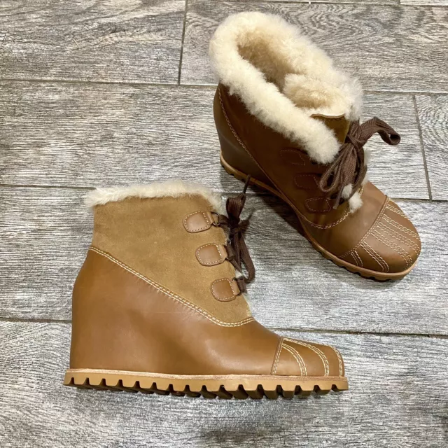UGG SIZE 9 ALASDAIR Wedge Brown Waterproof Leather Sheepskin Boots