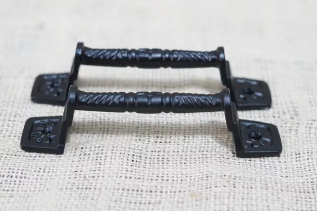 2 Cast Iron Black Barn Handle Gate Pull Shed Door Handles Fancy Drawer Pulls 4