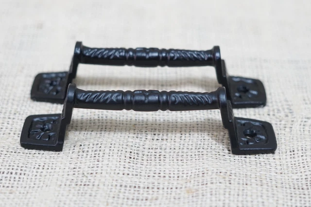 2 Cast Iron Black Barn Handle Gate Pull Shed Door Handles Fancy Drawer Pulls 4