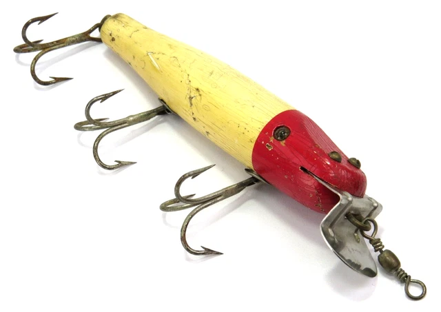 Creek Chub Snook Pikie Minnow Vintage Glass Eye Wood Red Head Fishing Lure, Read
