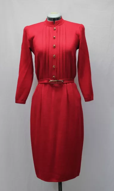 Vintage St. John by Marie Grey Red Santana Knit Sheath Dress Size 8