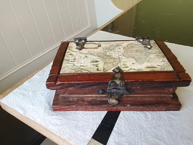 Vintage Wooden And Metal Book Shaped Box.