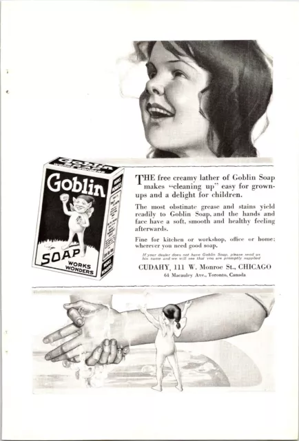 2 Print Ads 1918 Goblin Soap Works Wonders Bubbles Mom Kid Cudahy Chicago Ill.