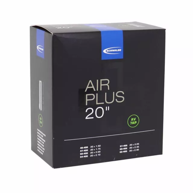 Chambre a air velo 20 x 1.50-2.35 schwalbe air plus renforce valve alu standard