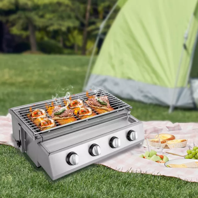 Edelstahl-Brenner Gasgrill Gasbräter 4-flammig LPG Gastro BBQ Tischgrill NEU DHL