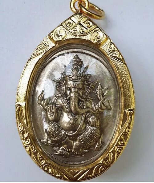 Lord Ganesh Pendant Elephant Hindu God Om Gold Micron Case Jewelry Thai Amulet
