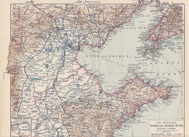 TSCHI-LI SCHAN-TUNG China Deutsche Kolonien LANDKARTE um 1905
