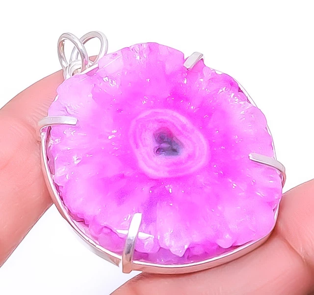 Pink Solar Quartz Eye Handmade Gemstone 925 Sterling Silver Pendant 2.18" A320