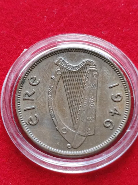 AU SCARCE IRELAND 1946 1/4d FARTHING, BIRD FULL HARP, BRONZE  WITH NEW HOLDER