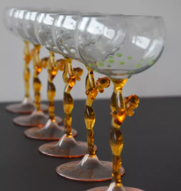 6x Lauscha BIMINI Sherry / Absinth Likörglas um 1960 weibl. Akt