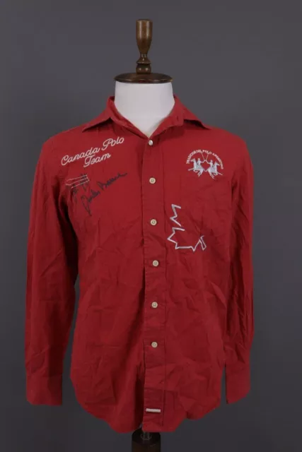 La Martina Buenos Aires Red Canada Polo Team Long Sleeve Button Shirt Size L