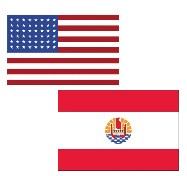 3'x5' Polyester USA & French Polynesia Flag Set; One Flag for Each Country