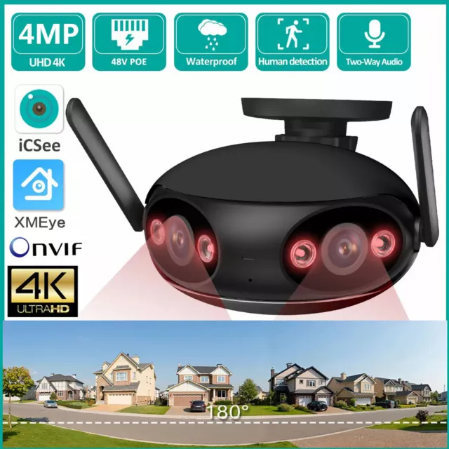WIFI 8MP Color 2-Way Audio PoE CCTV IP Camera 180° View 4K Security Dual Lens UK
