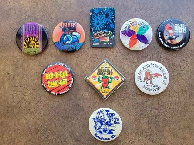 Wichita River Festival 1991 - 1995 Buttons / Pin, Chili, BBQ, & Toy Run Pins