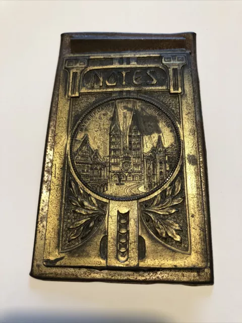 Antique Metal Note Pad holder.  Germany 1907 showing Markt Platz in Bremen.   G2