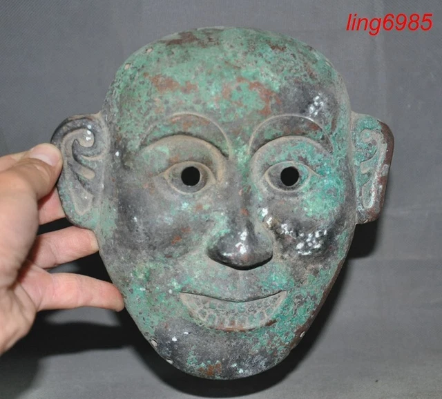 ancient China bronze fengshui sacrifice people face Mask statue